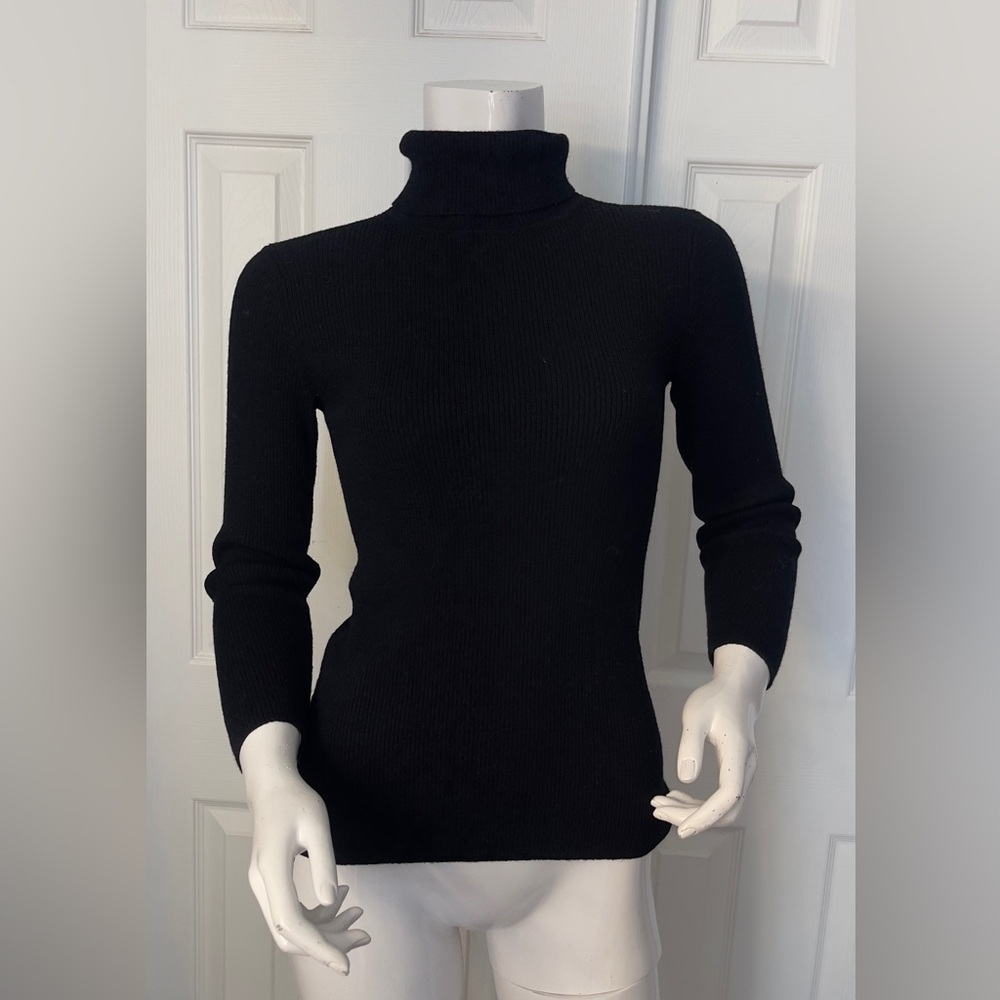 Saks Fifth Avenue Black Ribbed Turtleneck Sweater